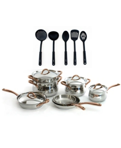 Berghoff Ouro 11pcs 18/10 Stainless Steel Cookware Set With Ss Lid And 5pc Nylon Kitchen Tool Set In Multi