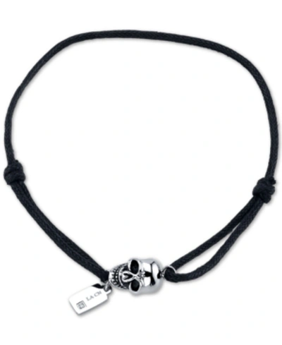 He Rocks Black Cord Bracelet Featuring Stainless Steel Skull In Silver ...