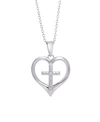 Macy's Diamond Accent Silver-plated Cross In Heart Pendant Necklace In Silver
