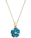 MACY'S BLUE TOPAZ (3 CT. T.W.) & DIAMOND ACCENT FLOWER 18" PENDANT NECKLACE IN 14K GOLD
