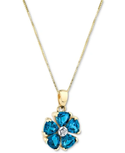 Macy's Blue Topaz (3 Ct. T.w.) & Diamond Accent Flower 18" Pendant Necklace In 14k Gold