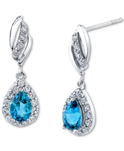 Macy's Blue Topaz (1 Ct. T.w.) & Diamond (1/3 Ct. T.w.) Teardrop Halo Drop Earrings In 14k White Gold