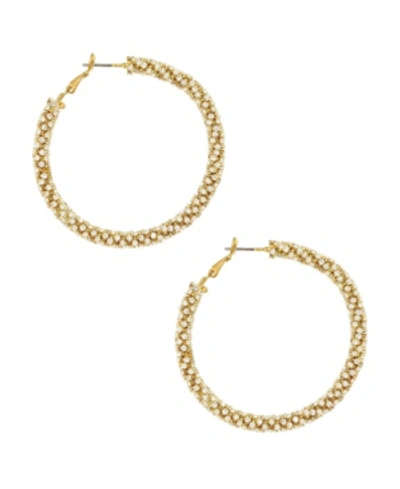 Ettika Crystal Gold Plated Rope Hoop Earrings