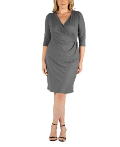 24seven Comfort Apparel Plus Size Wrap Dress In Gray