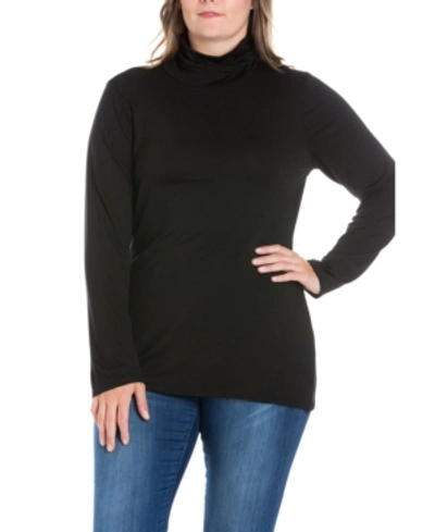 24seven Comfort Apparel Women's Plus Size Classic Turtleneck Top In Black