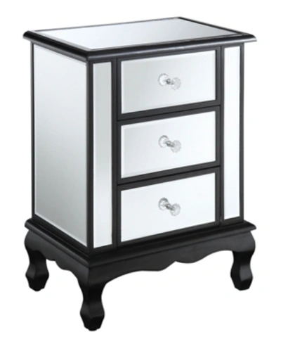 Convenience Concepts Gold Coast Vineyard Mirrored 3 Drawer End Table In Black