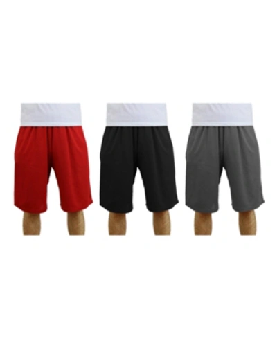 Galaxy By Harvic Men's 3-pack Moisture-wicking Active Mesh Shorts In Red,black,charcoal