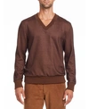 TALLIA MEN'S SLIM FIT BROWN ZIG ZAG V NECK SWEATER AND A FREE FACE MASK WITH PURCHASE