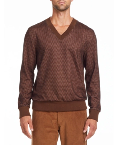 Tallia Men's Slim Fit Brown Zig Zag V Neck Sweater And A Free Face Mask With Purchase