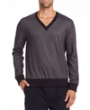 TALLIA MEN'S SLIM FIT GREY ZIG ZAG V NECK SWEATER AND A FREE FACE MASK WITH PURCHASE