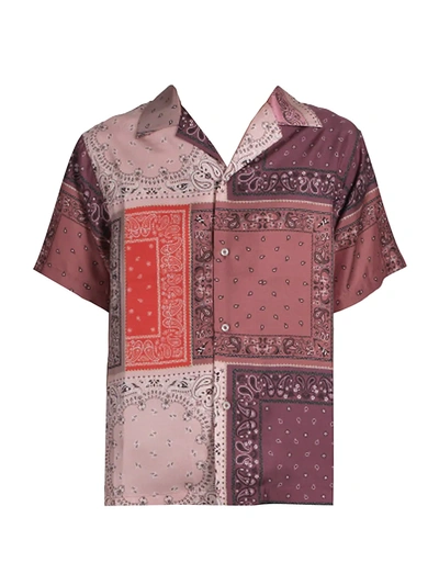 Amiri Men's Short-sleeve Reconstructed Bandana Silk Shirt In Coral