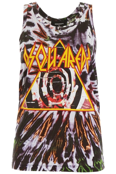 Dsquared2 Logo Tie Dyed Cotton Jersey Tank Top In Multicolour