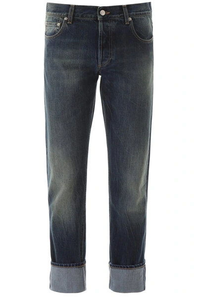 Alexander Mcqueen Jeans With Contrast Seams In Blue