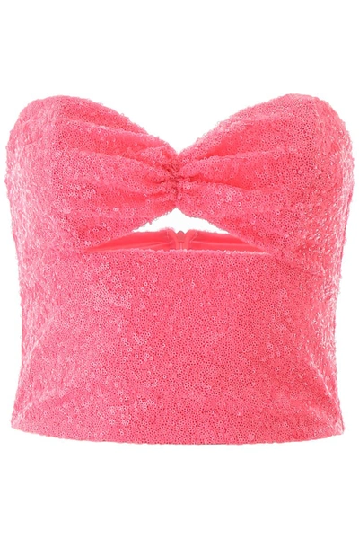 In The Mood For Love Sequined Bustier Top In Fuchsia