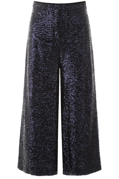 In The Mood For Love Sequined Culotte Trousers In Blue