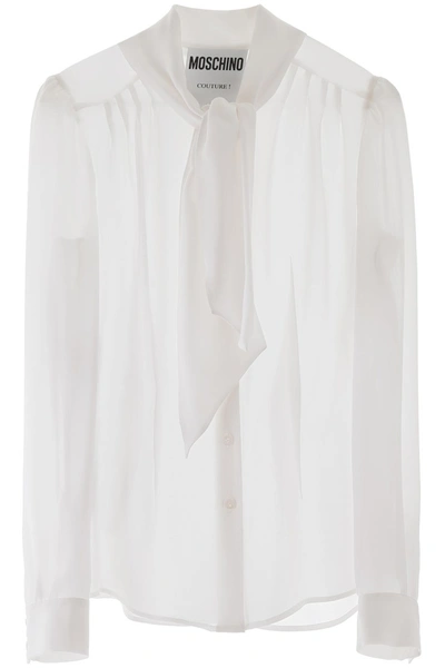 Moschino Tie Neck Shirt In Bianco