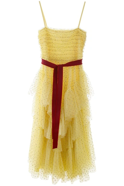 Red Valentino Redvalentino Tulle Tiered Maxi Dress In Yellow,red