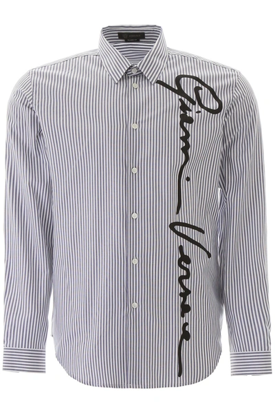 Versace Gv Signature Striped Shirt In Blue,white