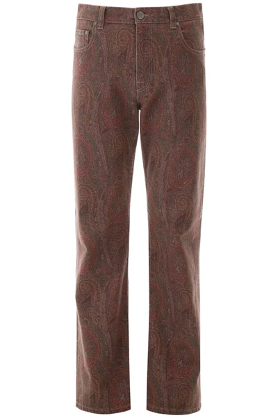 Etro Paisley Jeans In Red,green,brown