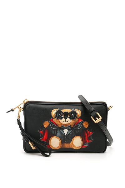 Moschino Bat Teddy Bear Crossbody Bag In Black