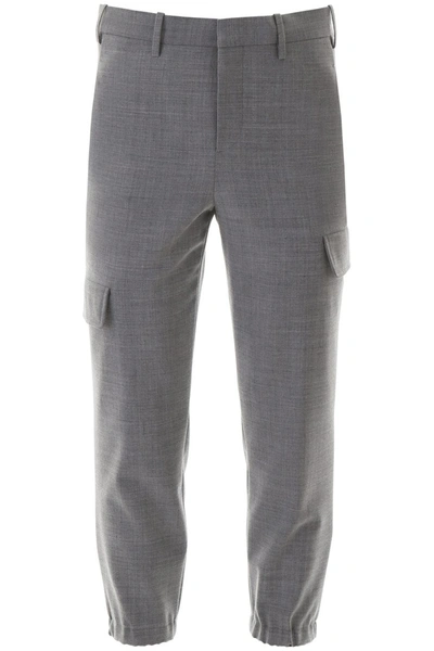 Neil Barrett Stretch Wool Cargo Pants In Grey