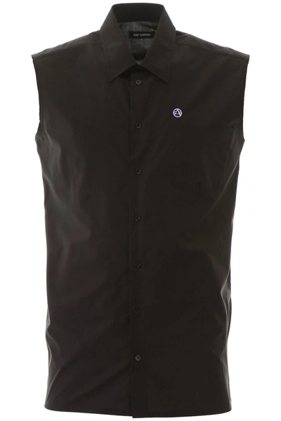 Raf Simons Sleeveless Shirt With Logo Embroidery In Black