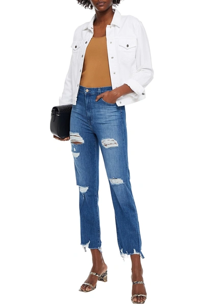 J Brand Joan Cropped Distressed High-rise Straight-leg Jeans In Mid Denim