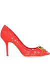 Dolce & Gabbana Taormina-lace Crystal-embellished Pumps In Red