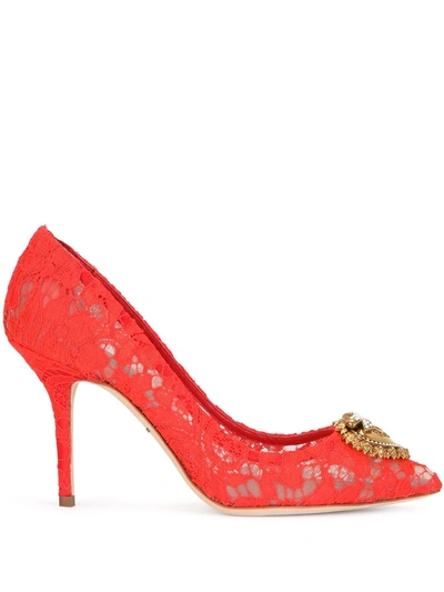Dolce & Gabbana Embellished Lace Pumps In Red