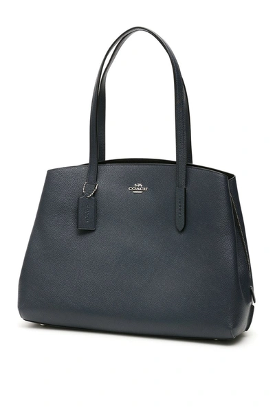 Coach Charlie Polished Pebbled Leather Carryall Tote Bag In Black