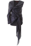 Sies Marjan Nezha Asymmetric Crinkled-satin Top In Dark Navy