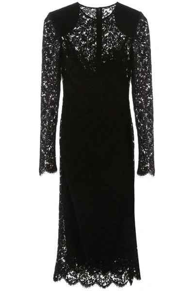 Dolce & Gabbana Lace Draped Dress In Nero