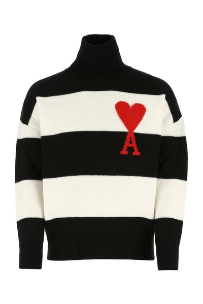 Ami Alexandre Mattiussi Ami Ami De Coeur Intarsia Striped Sweater In Black