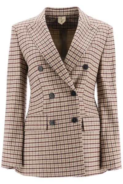 Max Mara Checkered Double-breasted Jacket In Beige,red