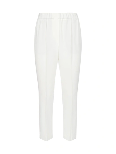 Brunello Cucinelli Crepe Pull-on Pants With Monili Side Trim In White