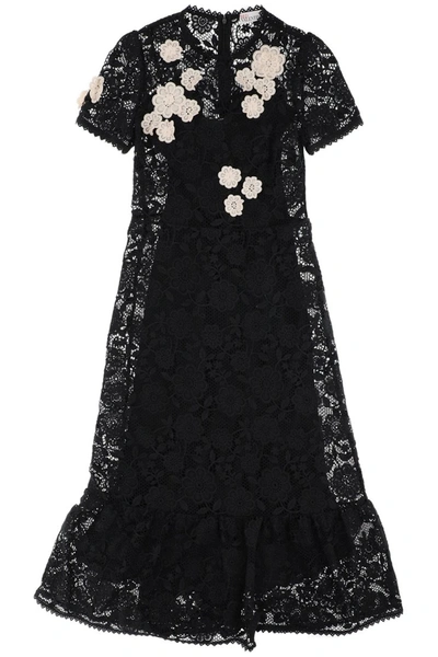 Red Valentino Macrame Lace Long Dress In Black,white