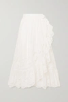 ZIMMERMANN LULU ASYMMETRIC RUFFLED BRODERIE ANGLAISE COTTON WRAP SKIRT