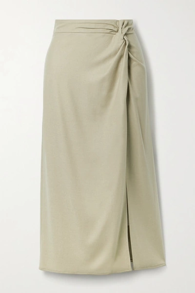 Vince Knotted Flannel Midi Skirt In Beige