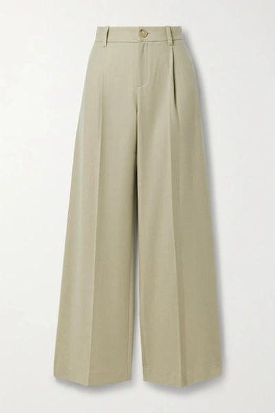 Vince Pleated Flannel Wide-leg Pants In Sepia