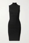 Herve Leger Icon Bandage Turtleneck Dress In Black