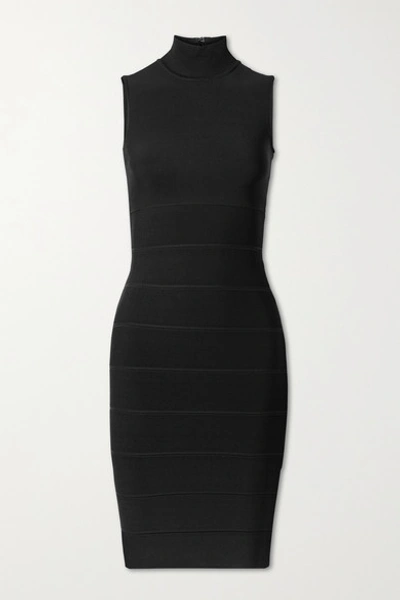 Herve Leger Icon Bandage Turtleneck Dress In Black