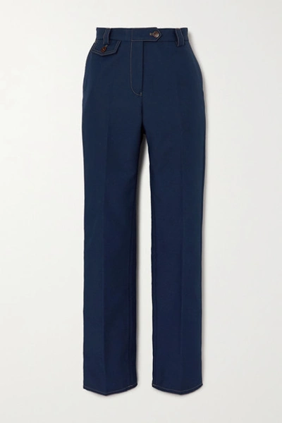 Wales Bonner Isaacs Topstitched Twill Straight-leg Pants In Navy