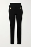 BALMAIN BUTTON-EMBELLISHED STRETCH-PONTE LEGGINGS