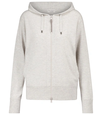 Brunello Cucinelli Embellished Cashmere Hoodie In Grey