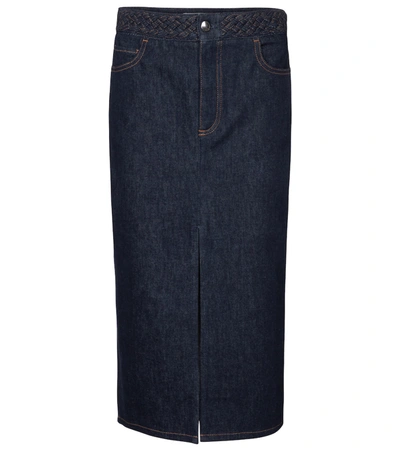Chloé Braided-waistband Midi Denim Skirt In Blue
