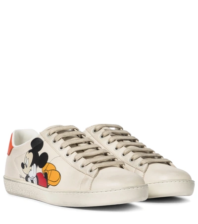 Gucci + Disney Ace Printed Leather Sneakers In White