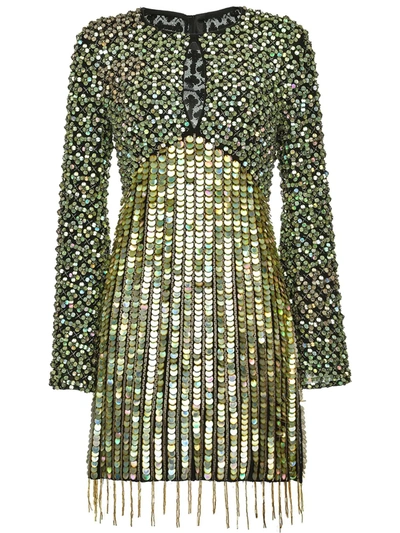 Pinko Sequinned Fitted Dress In Green