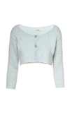 Miu Miu Diamante Embroidered Mohair-knit Cropped Cardigan In Blue