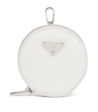 Prada Brushed Leather Round Mini Pouch In White