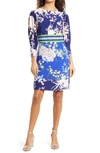 Vince Camuto Mixed Floral Shift Dress In Cobalt Blue